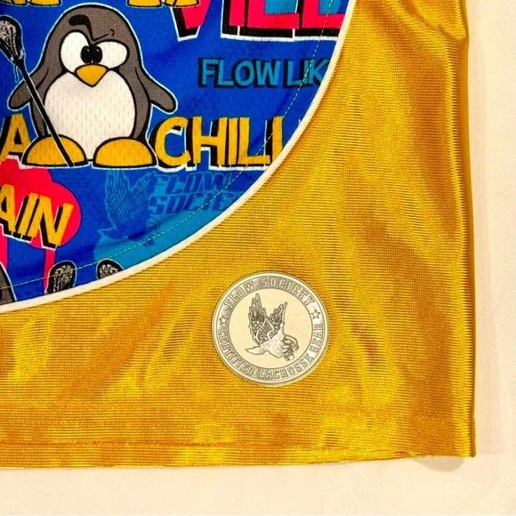 Flow Society Penguins Lacrosse Shorts Boys Medium Chillin Villain Blue Gold Pink - Picture 3 of 5